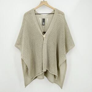 Vince Camuto Open Knit Crochet Poncho O/S Neutral Button Front Boho Swim Coverup